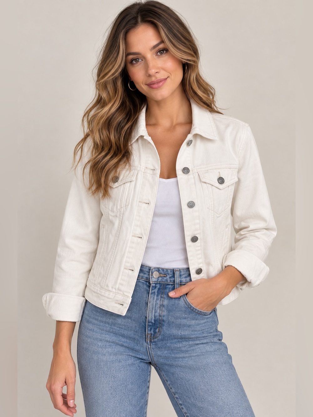 GAP Icon Denim Jacket Women’s Small Ivory Cream White Jean Trucker Jacket